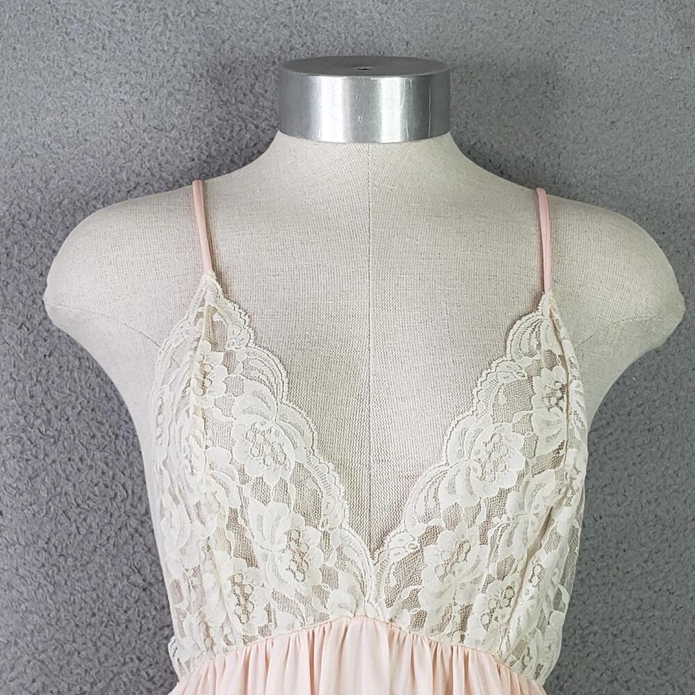 Vintage Long Lace Nightgown Sheer Robe Pink Ribbon Womens Size Large Peignor - Picture 11 of 13